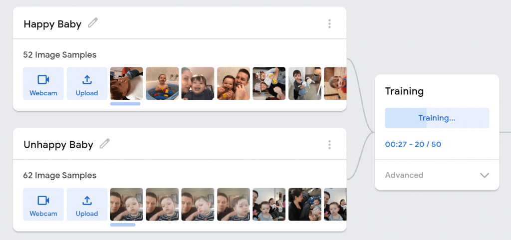 Visual Machine Learning with Teachable Machine - Not Happy Baby 2 Model Training Data